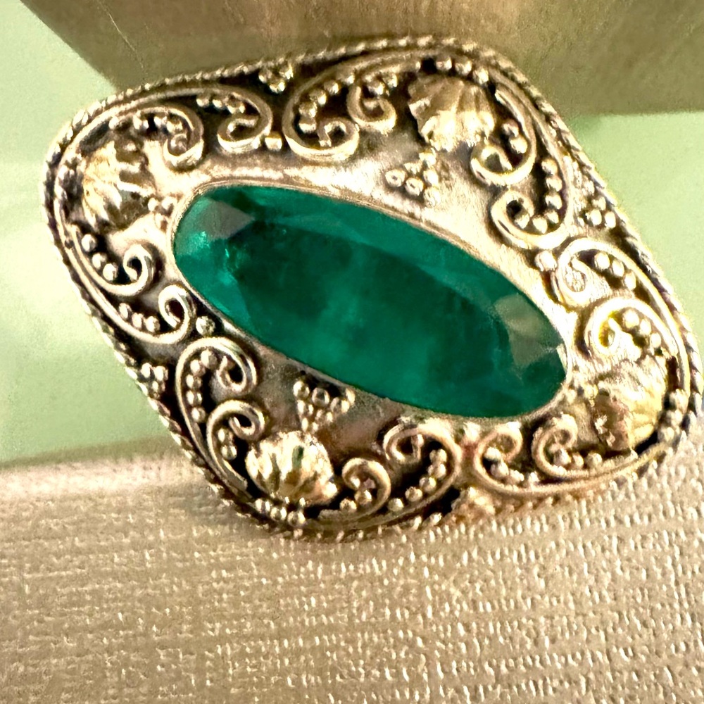 Bali Legacy Emeraldine Quartz (Triplet) 6.75 ctw Ring Sterling Silver NEW Size 6